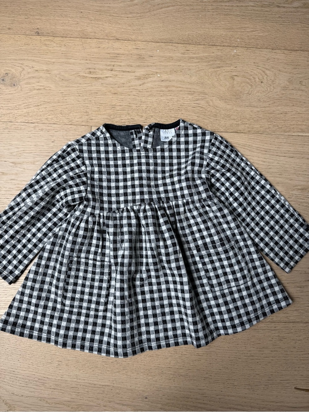 Zara Black and White Gingham Long-Sleeve Kids Dress